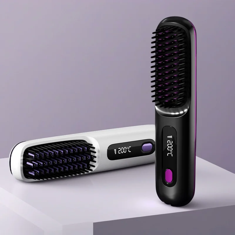 

Mini USB Rechargeable LCD Straightening Brush Wireless Portable Multi Function Straightener For Women Teens Travel Gift