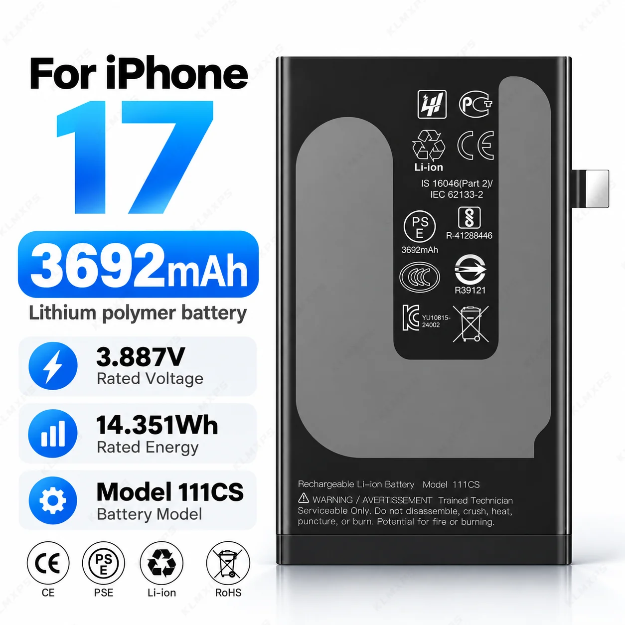 3692mAh Rechargeable Li-ion Battery for iPhone 17 High Capacity Long Endurance Replacement Repair Spare Part Bulk Wholesale