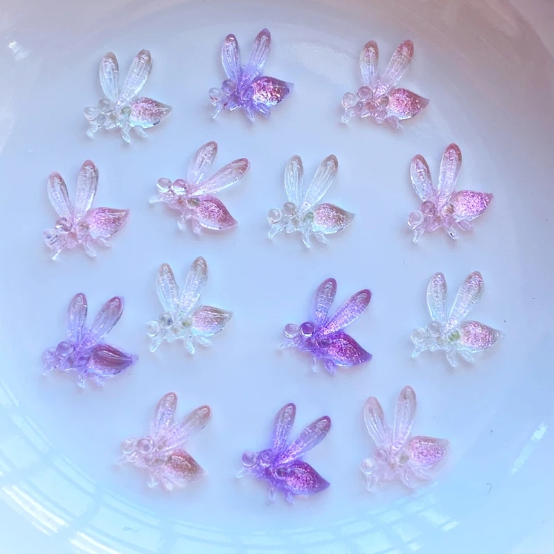 

100Pcs New Cute Mini Shiny Honeybee Resin Figurine Crafts Flatback Cabochon Ornament Jewelry Making Hairwear Accessories