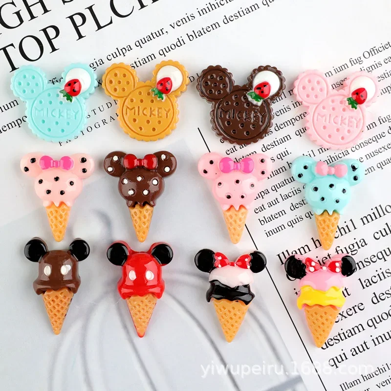 5pcs Disney Minnie Cone Ice Cream Mickey Ice Cream Resin Accessories Mobile Phone Case DIY Material Hole Shoes