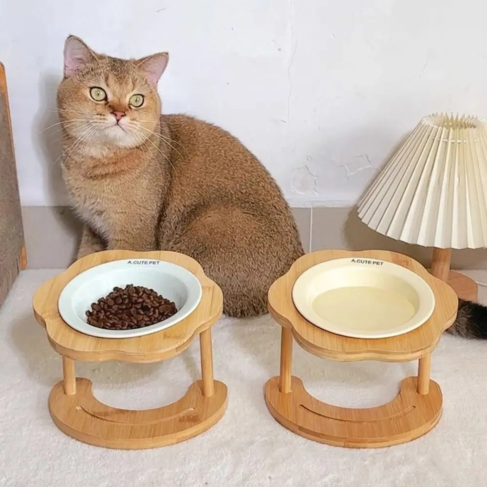

Multi-use Ceramic Cat Bowl Wooden Cute Dog Food Feeding Basin Large Capacity Creative Pet Drinking Feeder Neck Protection