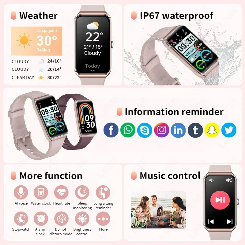Xiaomi Nieuw 1,47-inch HD Smart Watch Dames Sport Fitness Armband Thermometer Gezondheidsmonitor Waterdichte damessmartwatch voor Xiaomi