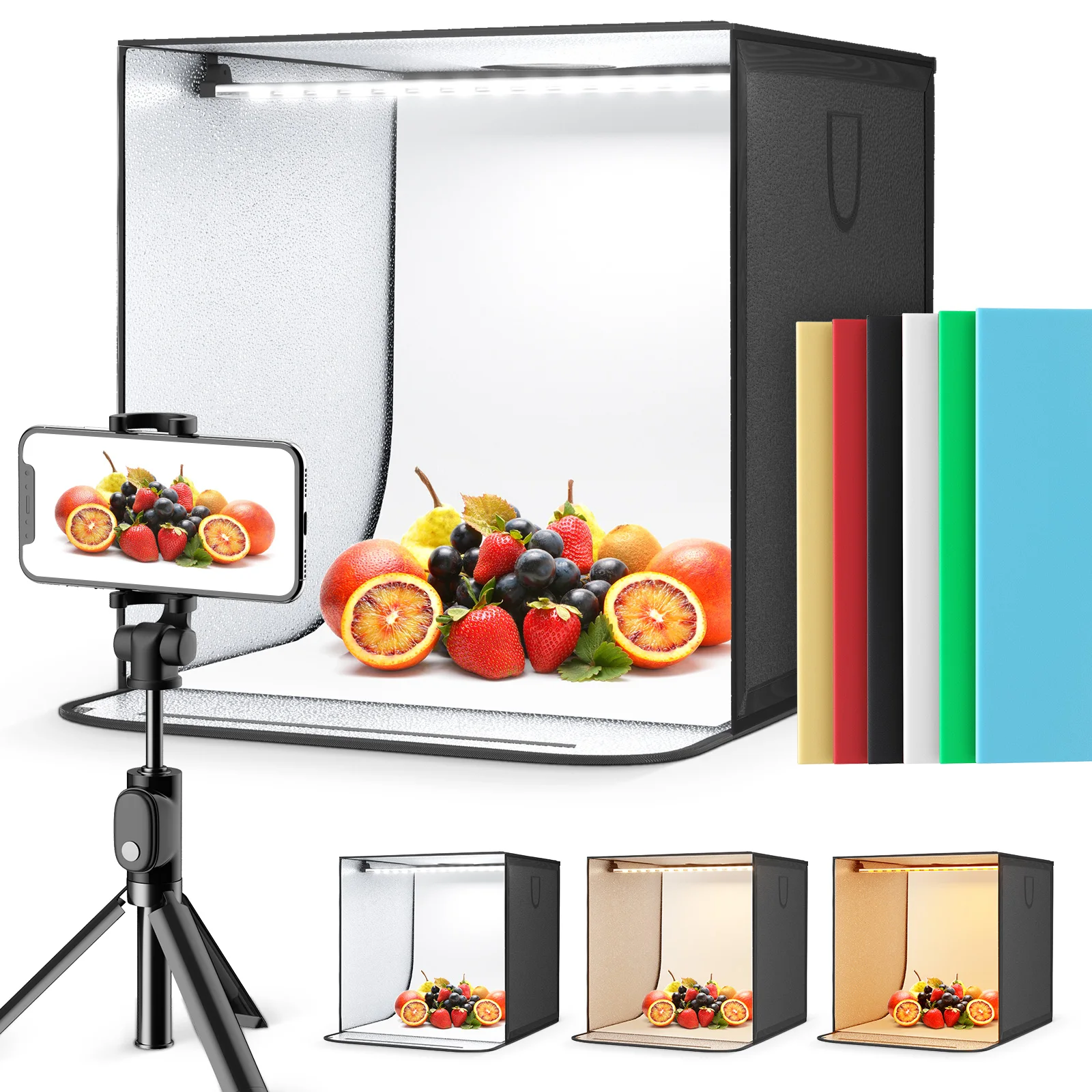 50x50cm Portable Photo Studio Light Box Dimmable Shooting Tent Kit With 84 LED Lights & 6 Backdrops For Jewelry Photography