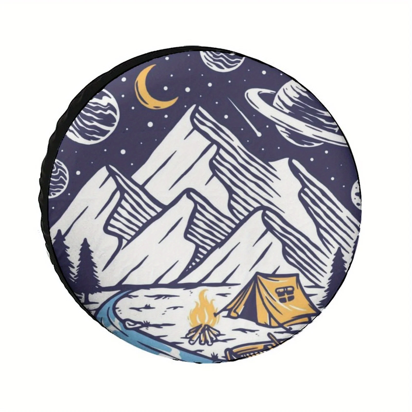 Mountain Camping Theme Polyester Tire Cover For Truck, SUV, Trailer, RV - Wheel Protector, 15 Inch Spare Tire Cover