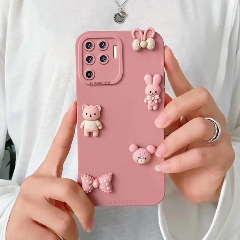 Reno5lite Cute 3D Bears Silicone Case For Oppo Reno 5 6 7 Reno5 Lite Reno10 10 Pro A94 A74 Cartoon Back Cover Realme 8 9 4g 5g