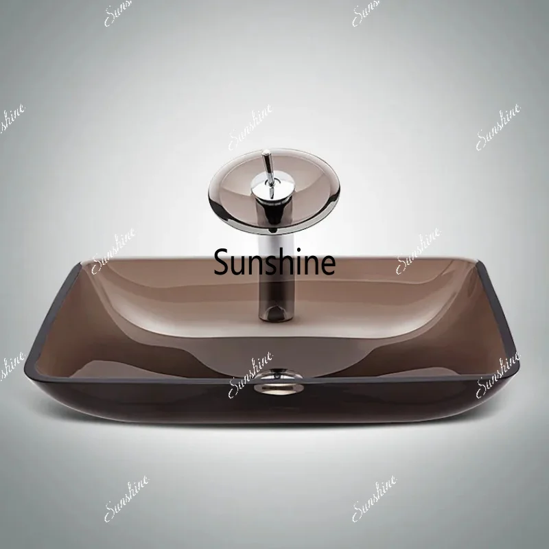 Bathroom square tempered glass countertop basin modern simple household transparent