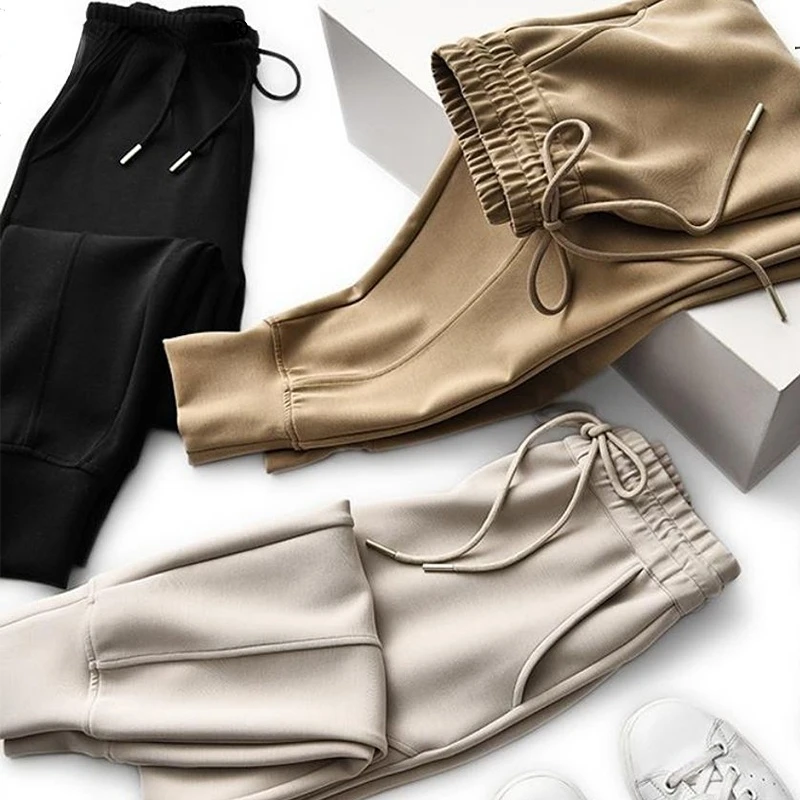 

Trousers Women Solid Loose All-match Harem Spring Autumn High Elastic Waist Lace Up Casual Fashion Pants Lady Sporty Sweatpants