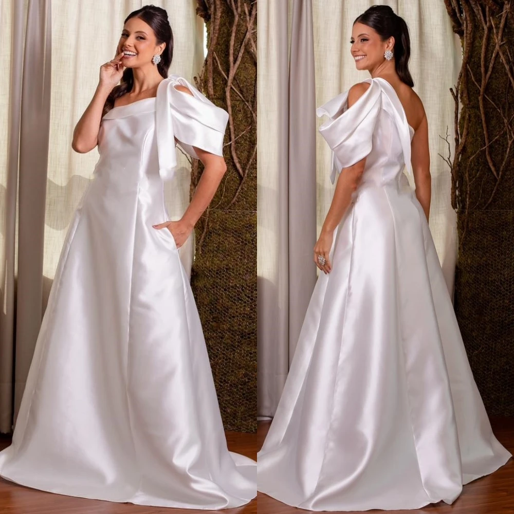 

Satin Pleat Christmas Ball Gown One-shoulder Bespoke Occasion Long Dresses