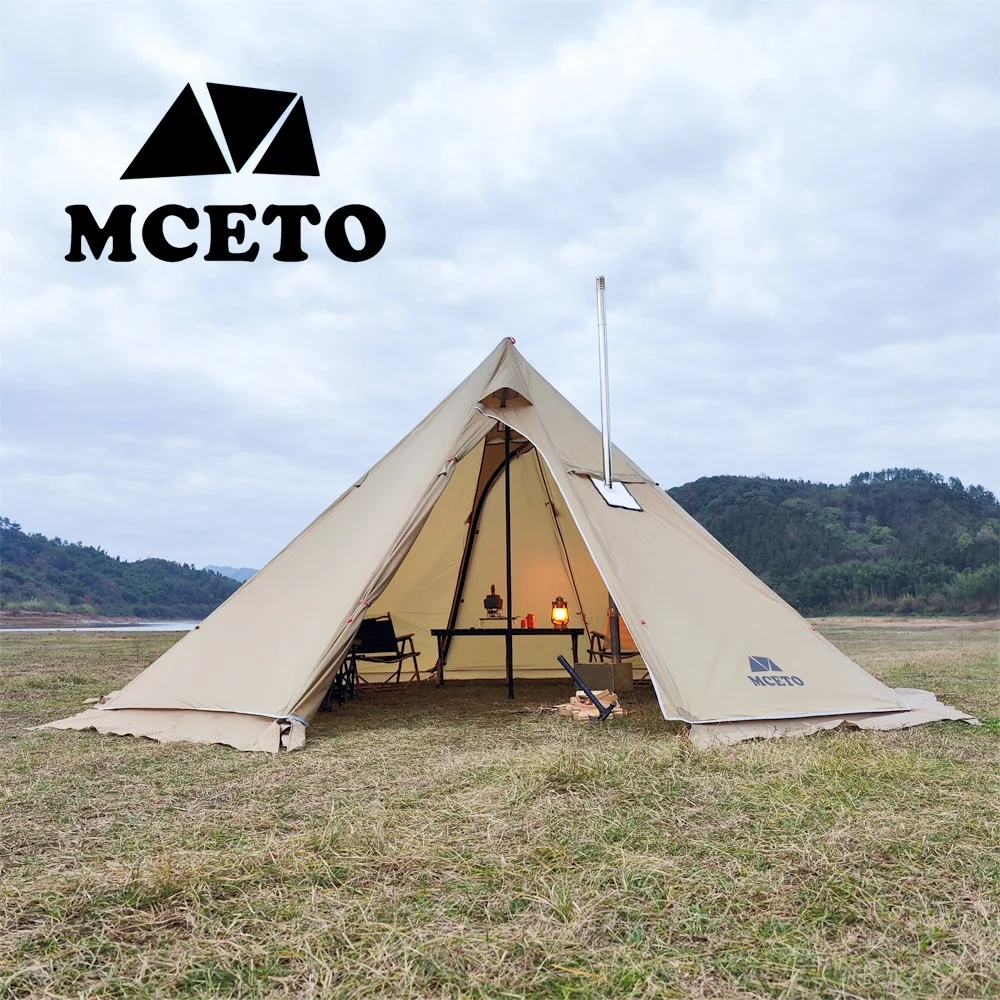 Lightweight Tipi Hot Tents with Stove Jack, Standing Room,Teepee Tent for Hunting, Family Team Camping,Brown, 6-8Persons