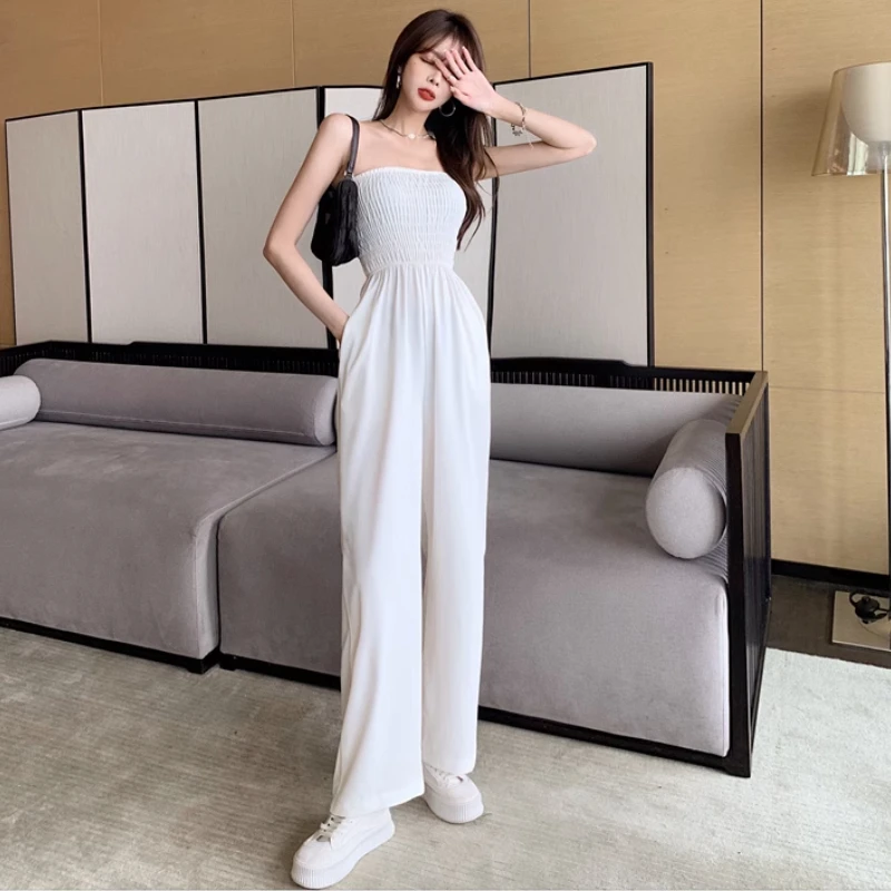 Wide Leg Jumpsuits Women New Graceful Sexy High Waist All-match Leisure Office Ladies Simple Ulzzang Design Tender Chic Summer