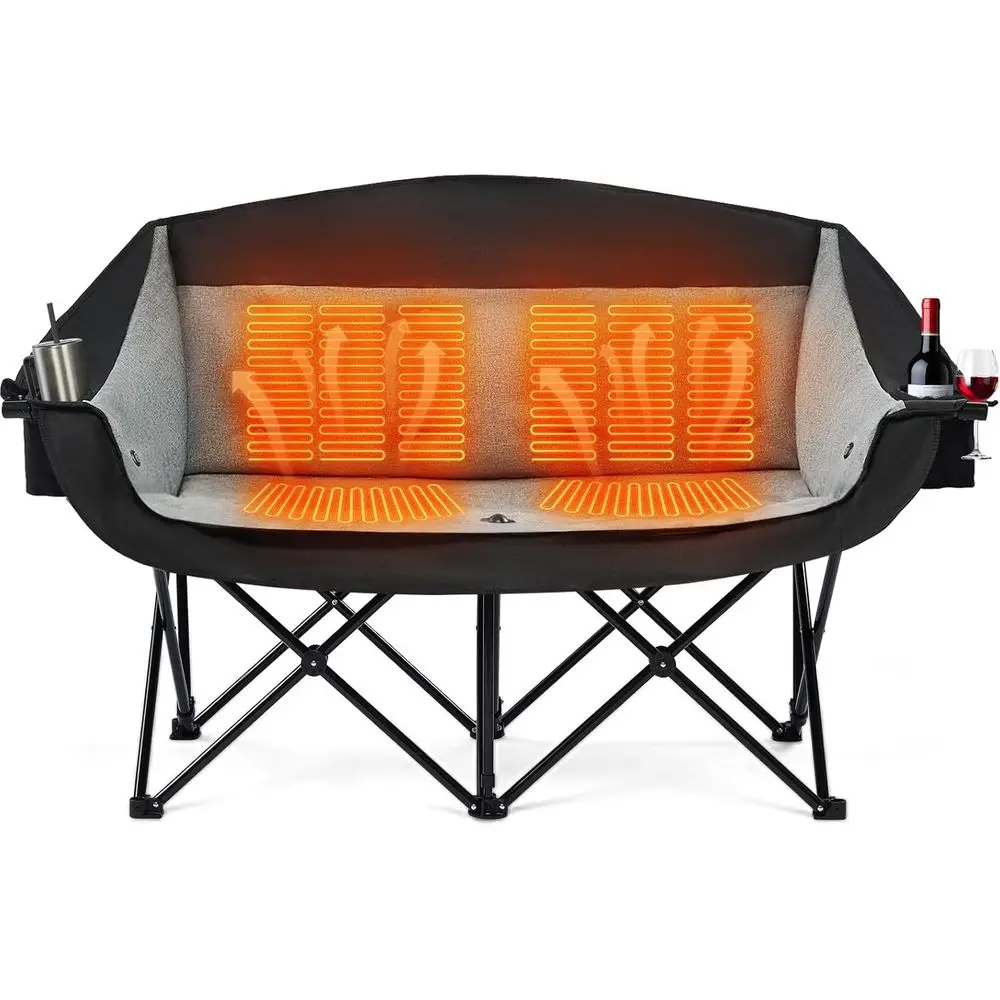 

Double Camping Chair - Extra Wide Heavy Duty 600lbs Camping Couch with Adjustable Heating, Dual Cup Holder & Carry Bag, Loveseat