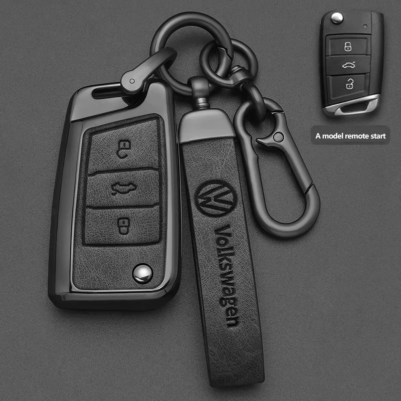 Zinc alloy leather car key case for Volkswagen Tiguan Pasazine Suteng Paula Maitan CC metal case keychain grey