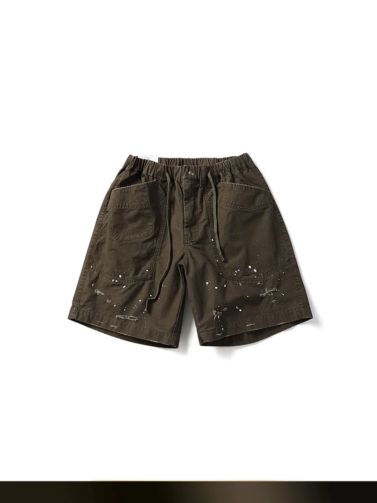 

Мужские летние рабочие шорты в стиле ретро из выстиранного хлопка, уличные, из плотного чистого хлопка, с эффектом брызг краски, прямого кроя, повседневные, длиной до колена