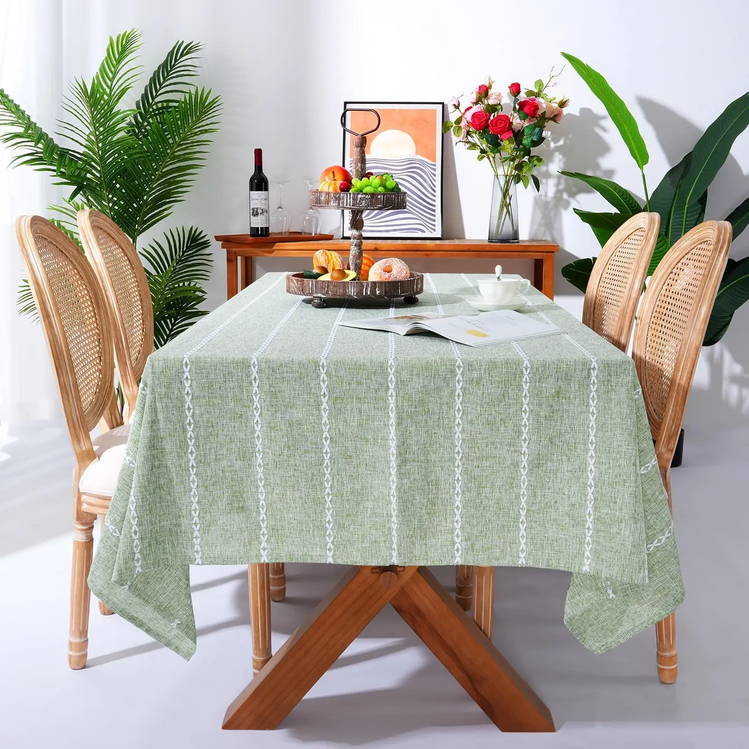 

Sage Green Tablecloth Embroidery Rectangle Wedding Decoration for Kitchen Party Wedding Outdoor Farmhouse Soft Table Cover