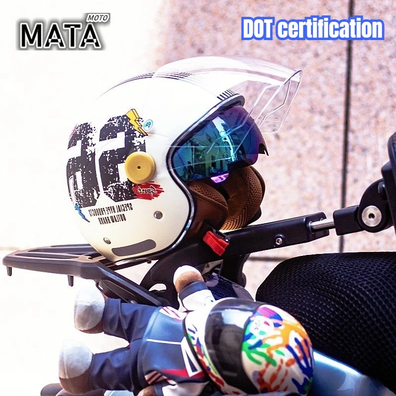 

DOT Certification Retro Motorcycle Helmet, Men and Women Moto Safety Helmet, Cruising Electric Car, Four Seasons 3/4 Half Helmet