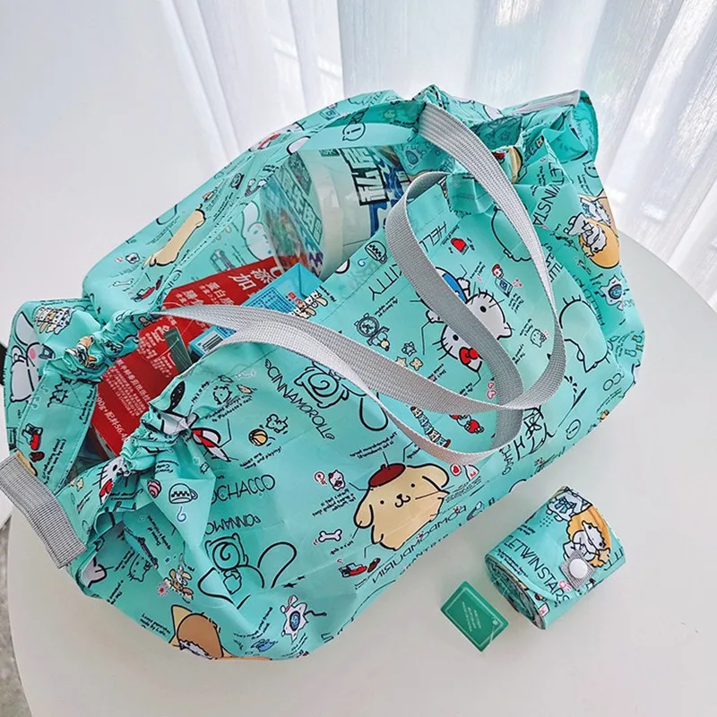 

Sanrio new cartoon cute shopping bag folding environmental protection storage bag hello kitty large capacity handbag