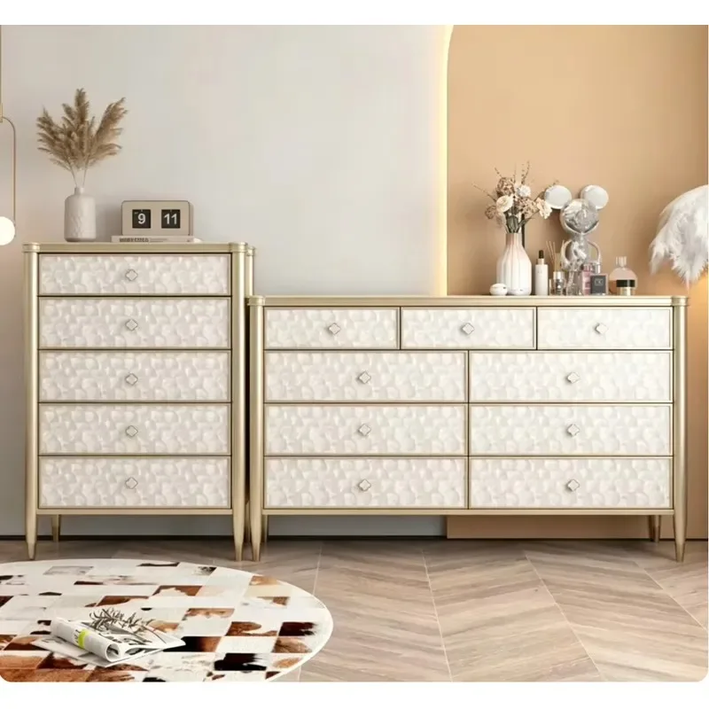Cream solid wood five-drawer cabinet American light luxury bedroom living room locker