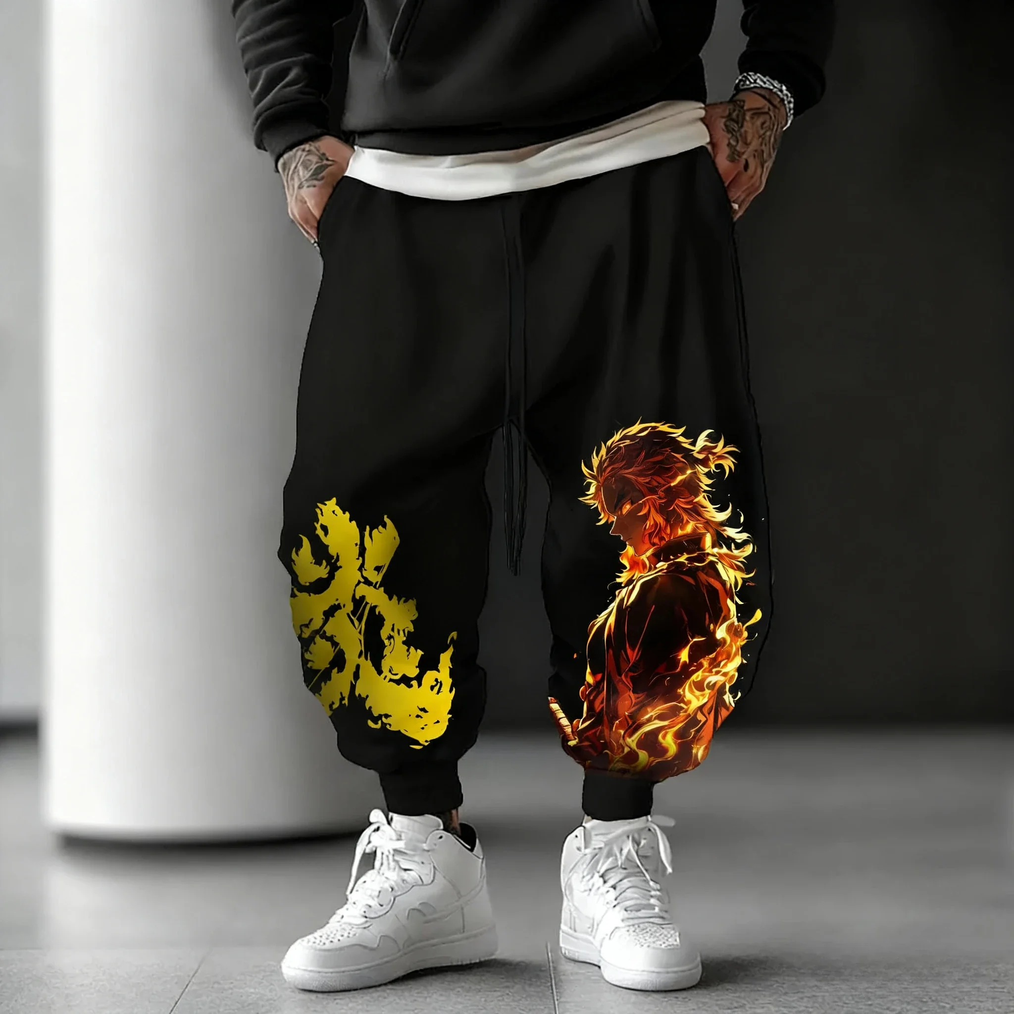 

Demon Slayer 2026 Autumn/Winter Cotton Pants Rengoku Kyoujurou Anime Color Printed Men's Sports Casual Fashion Hip Hop Tights