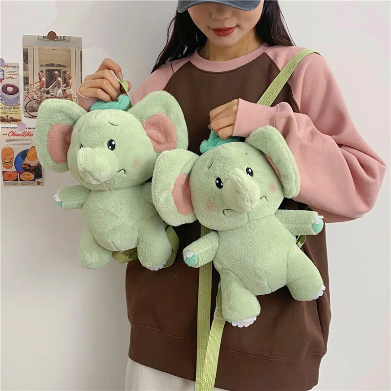 2024 New Cartoon Cute Little Elephant Backpack Green Algae Color Shoulder Bag Plush Toy Birthday Gifts For Kids Fashion Backpack