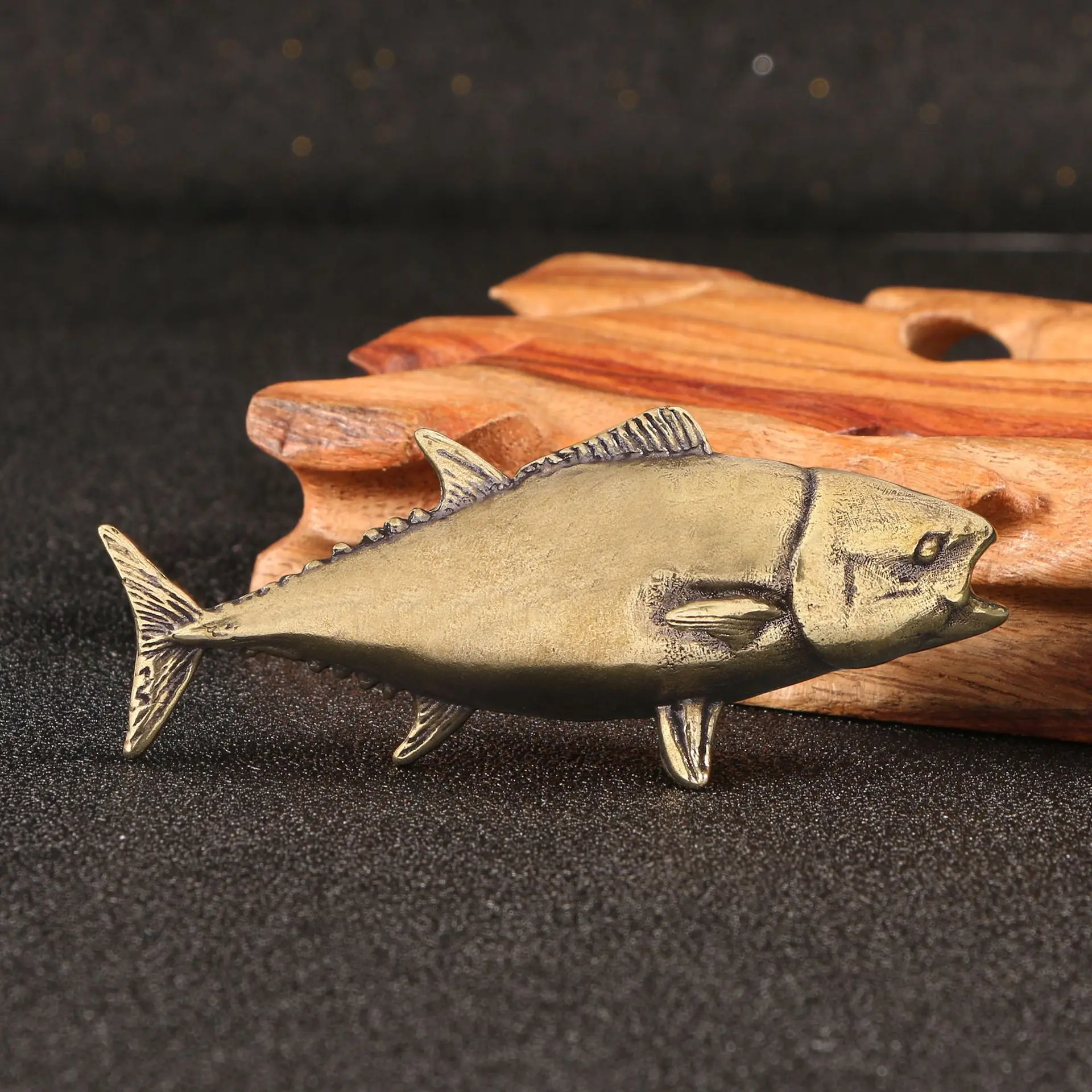 Brass Tuna Figurines Deep-sea Biomimetic Animals Desk Decoration Solid Copper Handicrafts Metal Figurine Gift