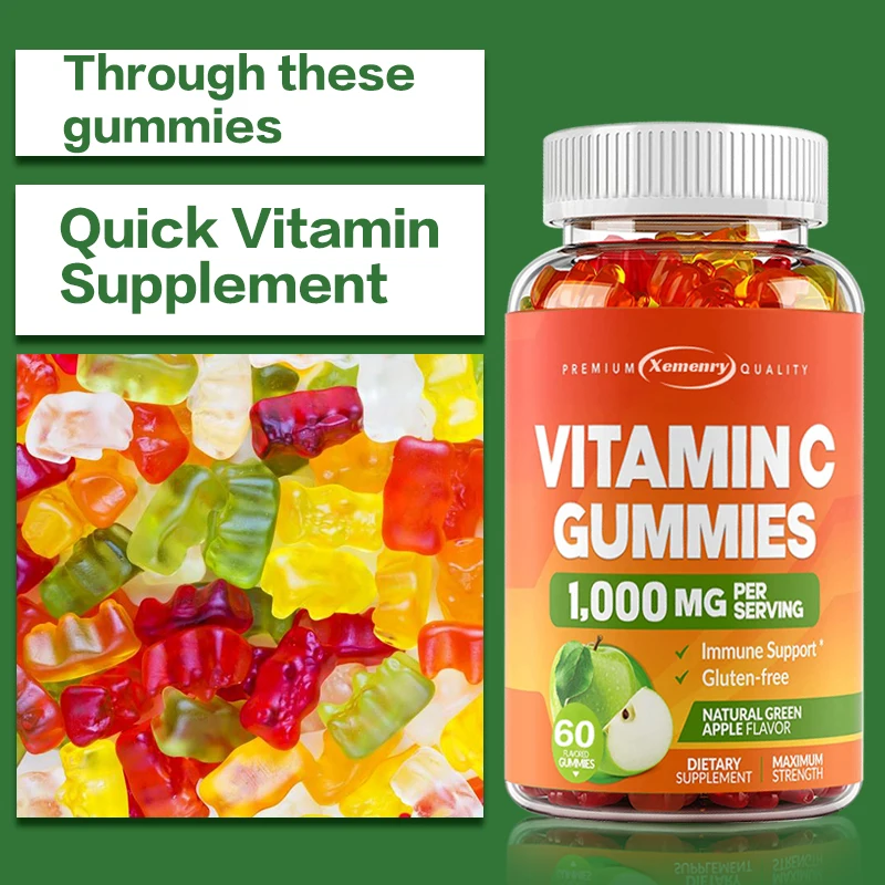 

Vitamin C Gummies - Antioxidant, Promotes Collagen Production, Brightens Skin Tone, Nourishes Skin, Immune Support, Non-GMO