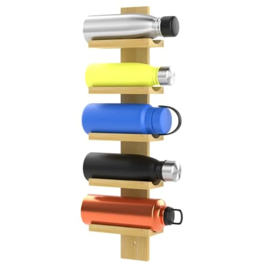 

Bamboo Water Bottle Organizer Wall-Mounted Water Bottle Holder Stackable Water Bottle Rack with 5 Shelves for Efficient Storage