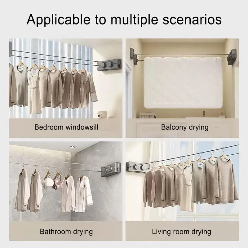 Retractable Clothesline Indoor Telescopic Laundry Rope Anti-Slip Invisible Wire Drying Rack Space-Saving Rope For Hotels