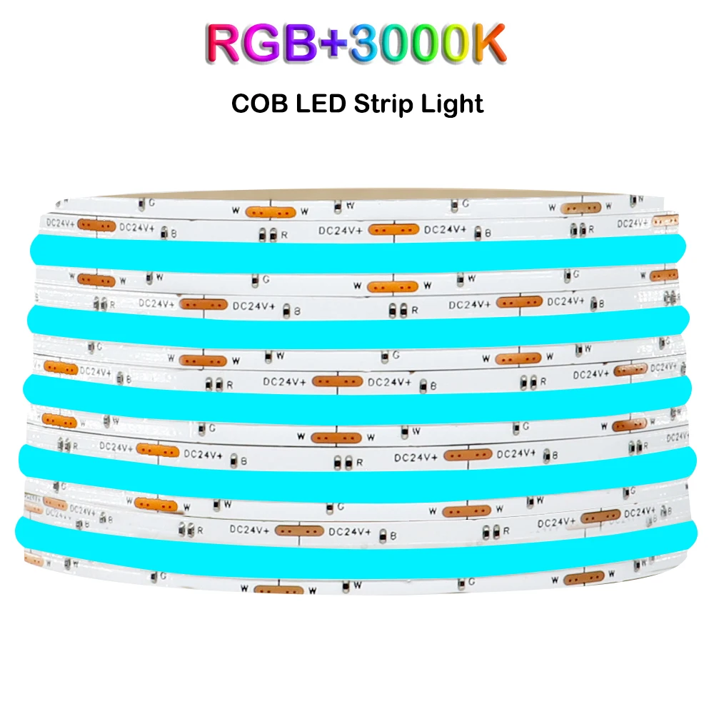 Ultra-Narrow 8mm COB RGBW LED Strip Light 768Leds/m Flexible FOB COB RGBWW Lights High Density RA90 Linear Dimmable 16W 12V/24V