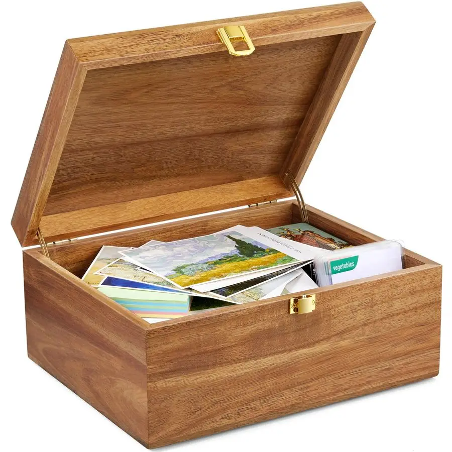 

Wooden Keepsake Box, Large Acacia storage box with a Hinged Lid, Memory treasure box for Crafts and Photo Storage