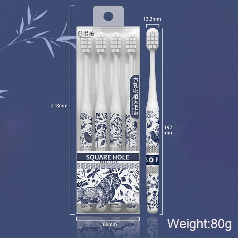 Adult Wide Head Toothbrush Blue And White Porcelain Pattern Design Creative Soft Bristled Household Toothbrush Teeth Cleaning