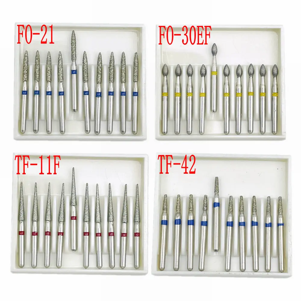 10pcs/box 1.6mm Shank Dental Diamond Burs Drill FG Diamond for High Speed Handpiece Burs Dentist Drills