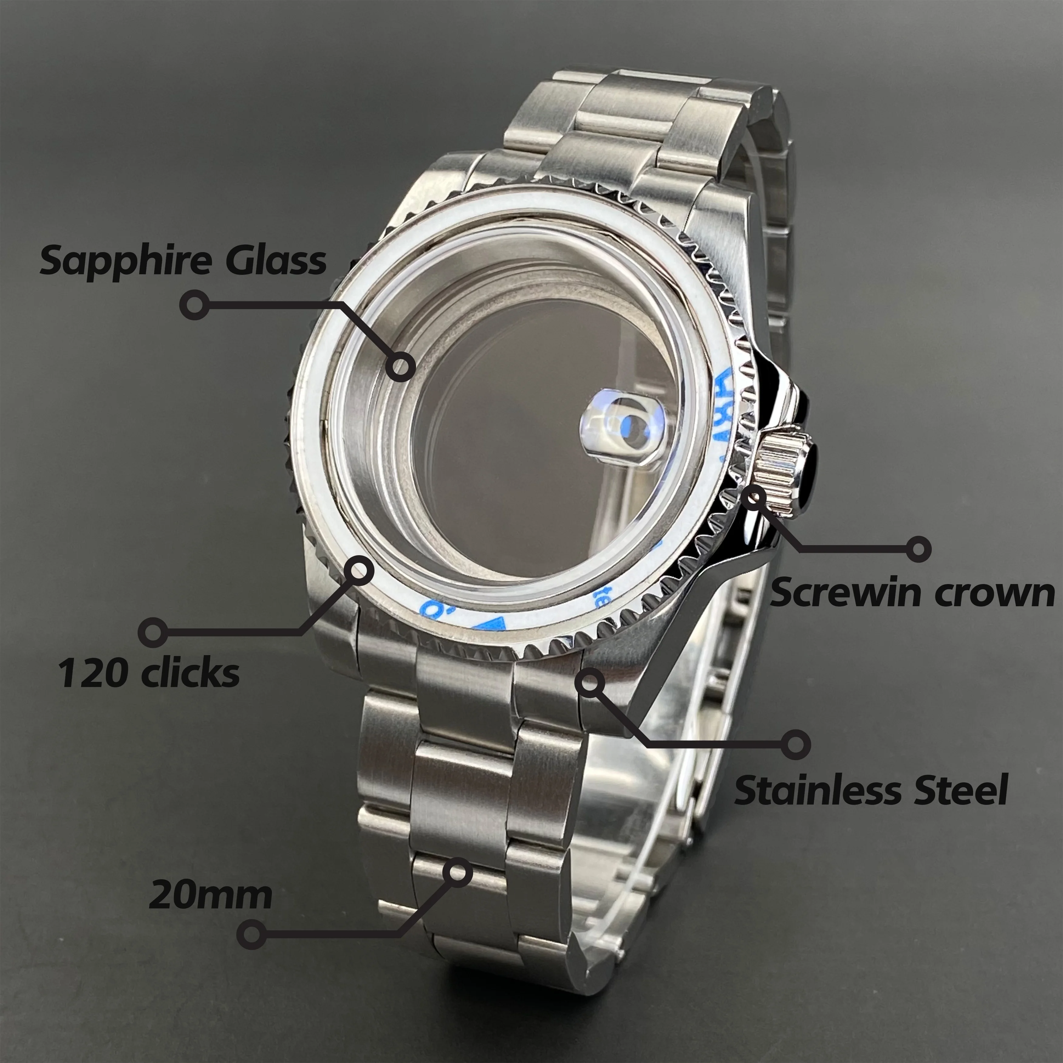 NH35 時計ケース 40 ミリメートルサファイアクリスタルステンレス鋼 120 クリックケース NH35 NH36 NH38 ムーブメントアクセサリー 28.5 ミリメートル nh35 ダイヤル