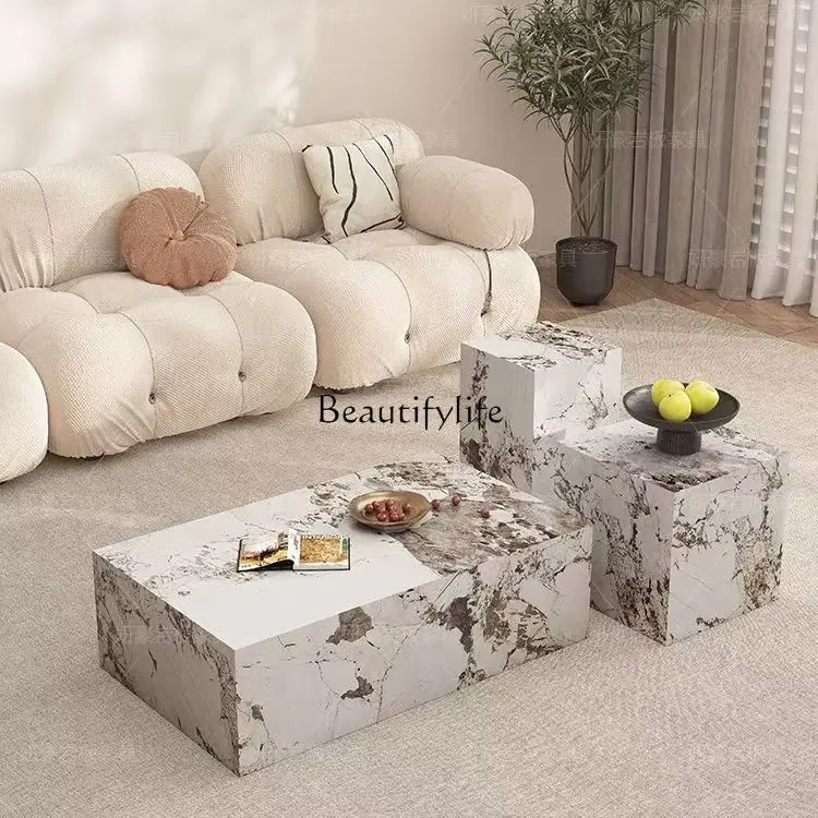 

02French Italian style coffee table marble small apartment living room rock slab home