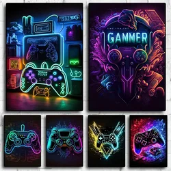 Neon Pop Cool Gaming Wall Art Canvas Painting, Colorful Gamer Controller Poster and Prints E-sports Room Decor Gift No Lights