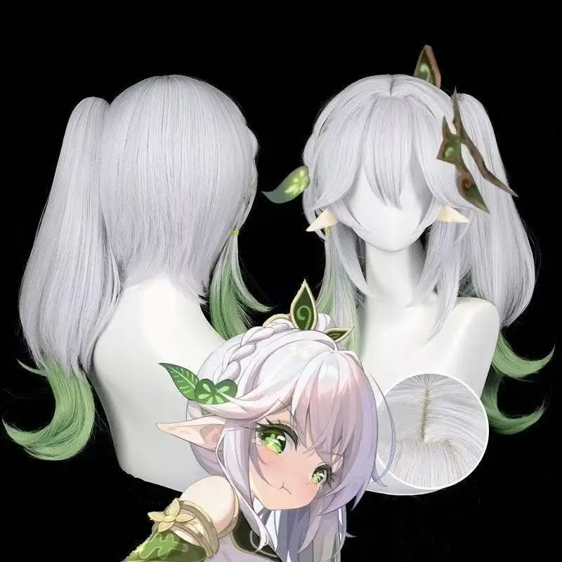 Genshin Impact หญ้าพระเจ้าคอสเพลย์วิกผมซิลิโคนที่สมจริงหนังศีรษะ Nahida Dasi Tree King Sumeru หางม้าเดี่ยว