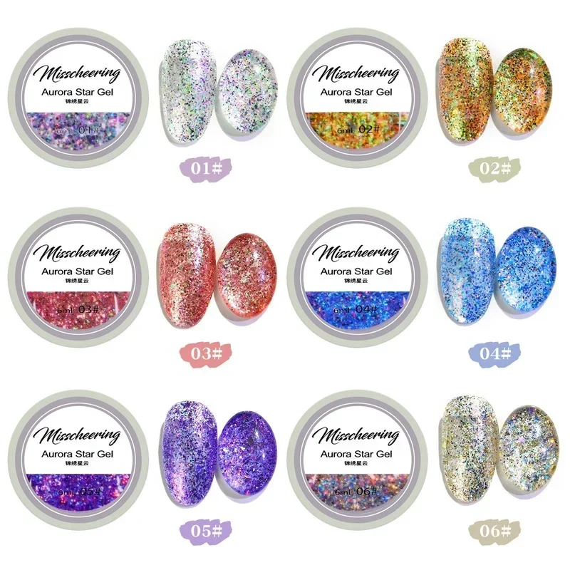 6ML Shiny Gel Nail Polish Painting Nail Art Vernis Semi Permanent Diamond Glitter Polish UV Nail Gel Top Coat Manicure