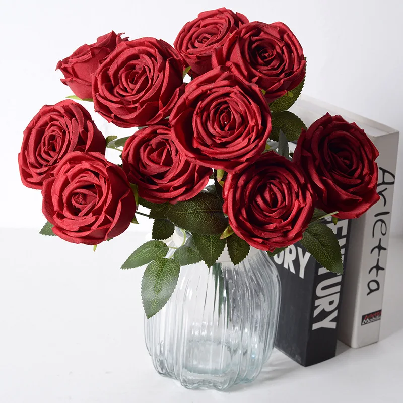 

2 pcs Multicolor 10 Heads Artificial Rose Bouquet, Real Touch Silk Fake Roses for Wedding Home Party Vase Decor, Bridal Shower