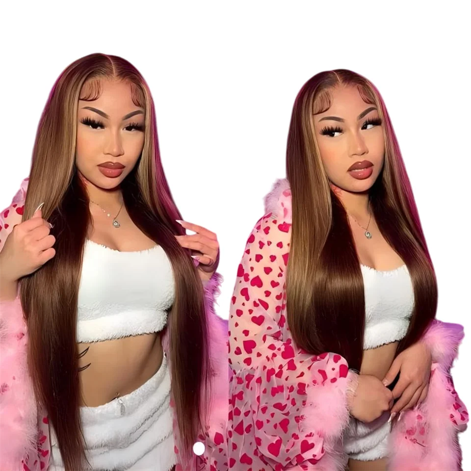 

5x5 HD Pre Cut Lace Straight Highlight Wigs Human Hair Preplucked Density200 30inch Highlight Straight Glueless Wigs Human Hair
