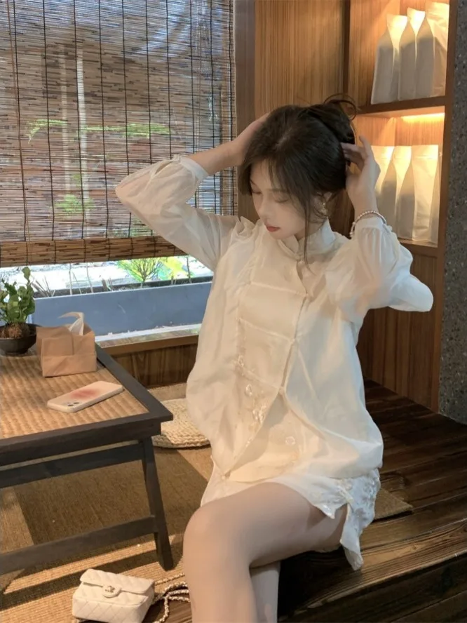 

New Chinese Style Embroidered Shirt And High Waist Skirt Two Piece Set for Women Spring Season Fashion Commute Wear