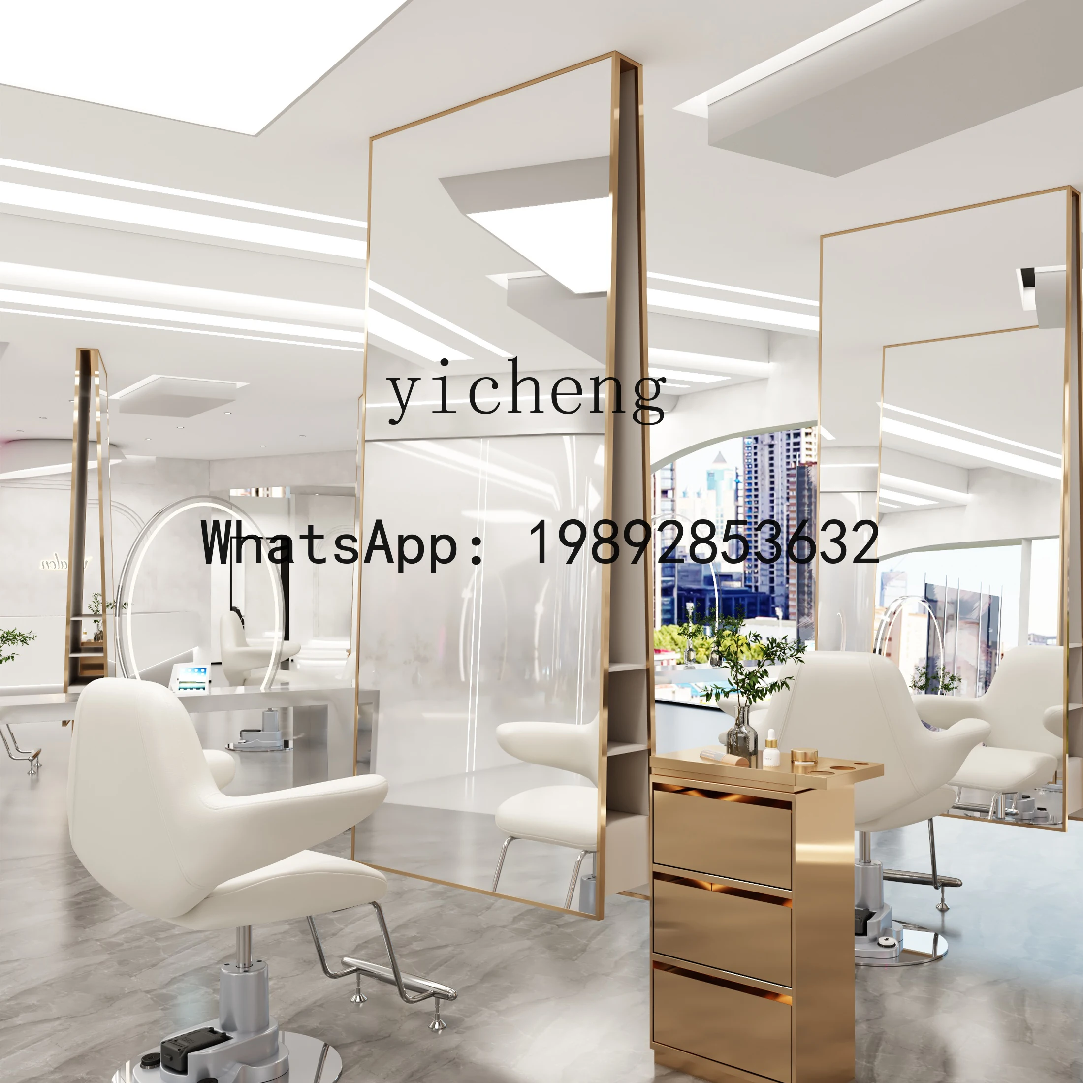 MM Barber Shop Mirror Hair Salon Special Table Perm, Dye And Cut Hair Floor Full Body Mirror With Storage Double-sided Mirror