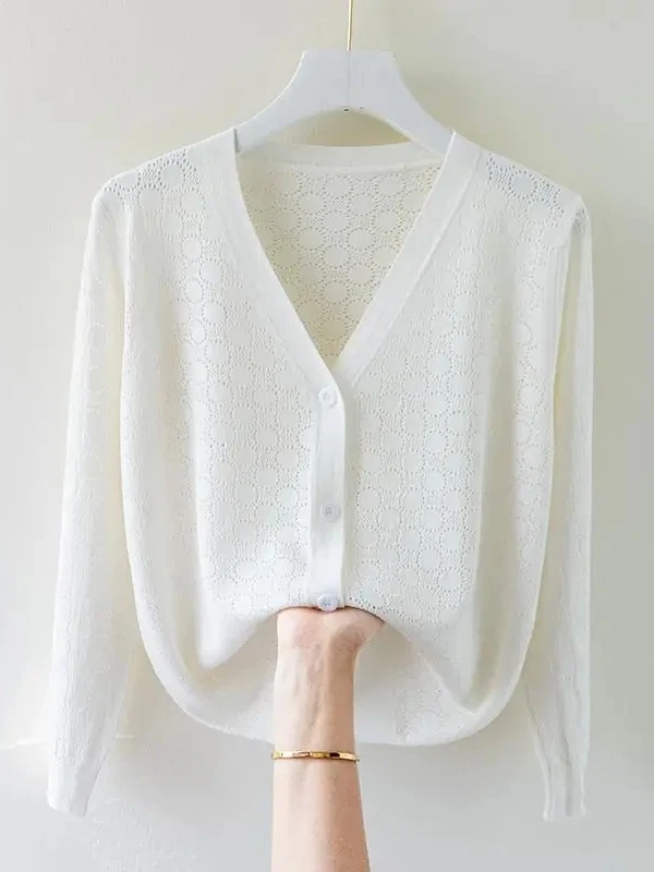 Summer New Ice Silk Knitted Open Cardigan Women Loose Korean Style Air Conditioning Shirt Fashion Thin Pure Color Top