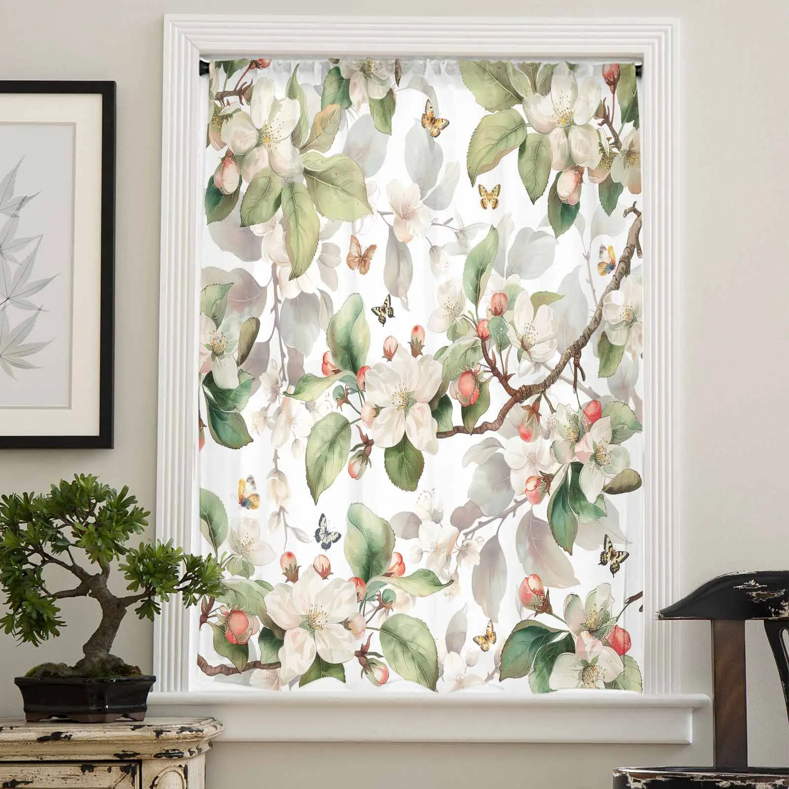 Butterfly Flowers Leaves Fruit Trees Sheer Curtain Living Room Drapes Home Bedroom Voile Curtain Tulle Window Curtain