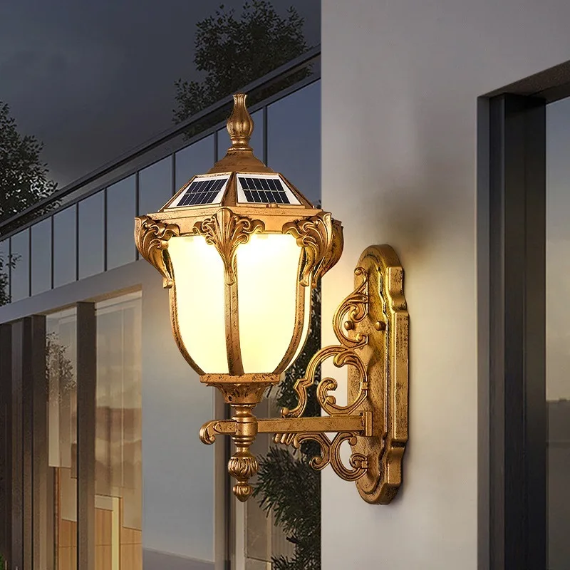 Outdoor wall lamp European solar outdoor door lamp Villa courtyard terrace pillar Waterproof power connection Wall hanging lamp