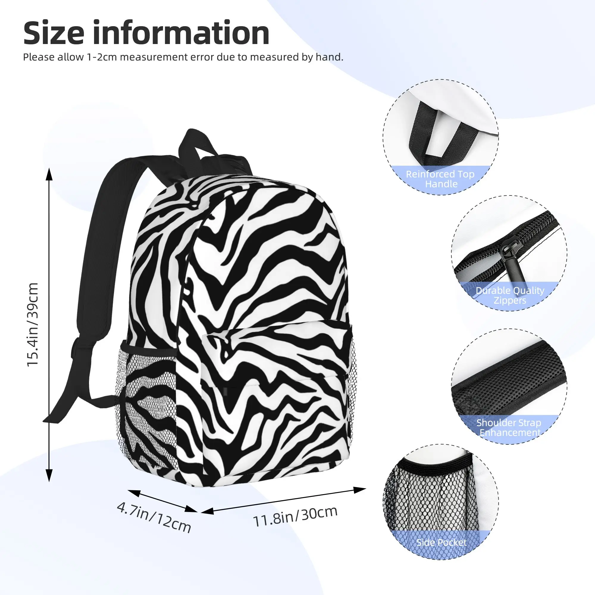 Zebra Print Backpack Hot Sale Daypack Large Capacity Boys Girls BookBag Shoulder Bags for Men Women School Bag