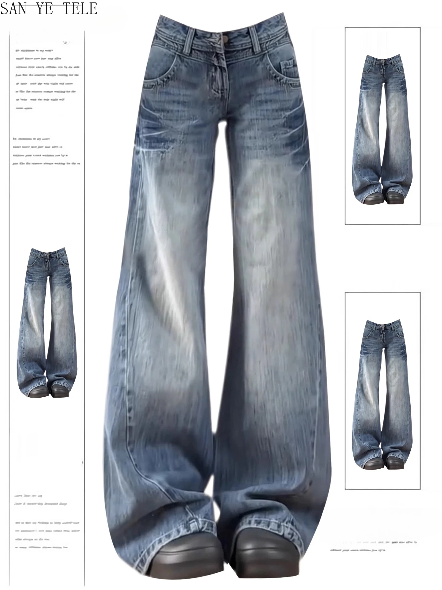 

Retro Washed Blue Straight Leg Jeans Women's Plush Thickening Autumn Winter Loose Wide Leg Floor Pants High Waist Fashion