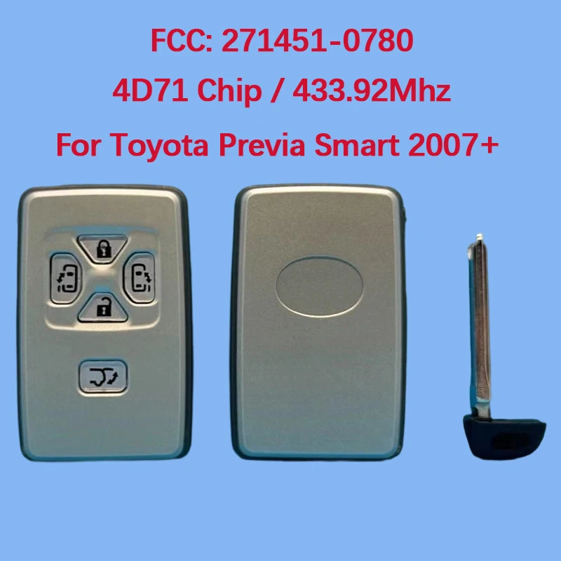 

CN007075 Послепродажный 5-кнопочный смарт-брелок 433,92 МГц FCC 271451-0780 4D чип для Toyota Alpha Previa Sienna 2005-2008