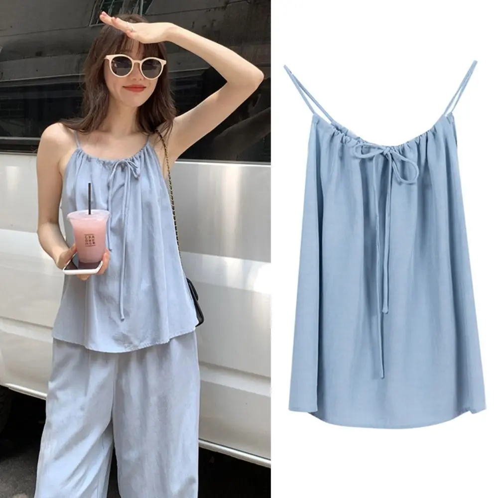 

Loose Section Solid Color Tank Tops Strappy Adjustable Women Vest O-Neck Backless Camisole Pullover Summer