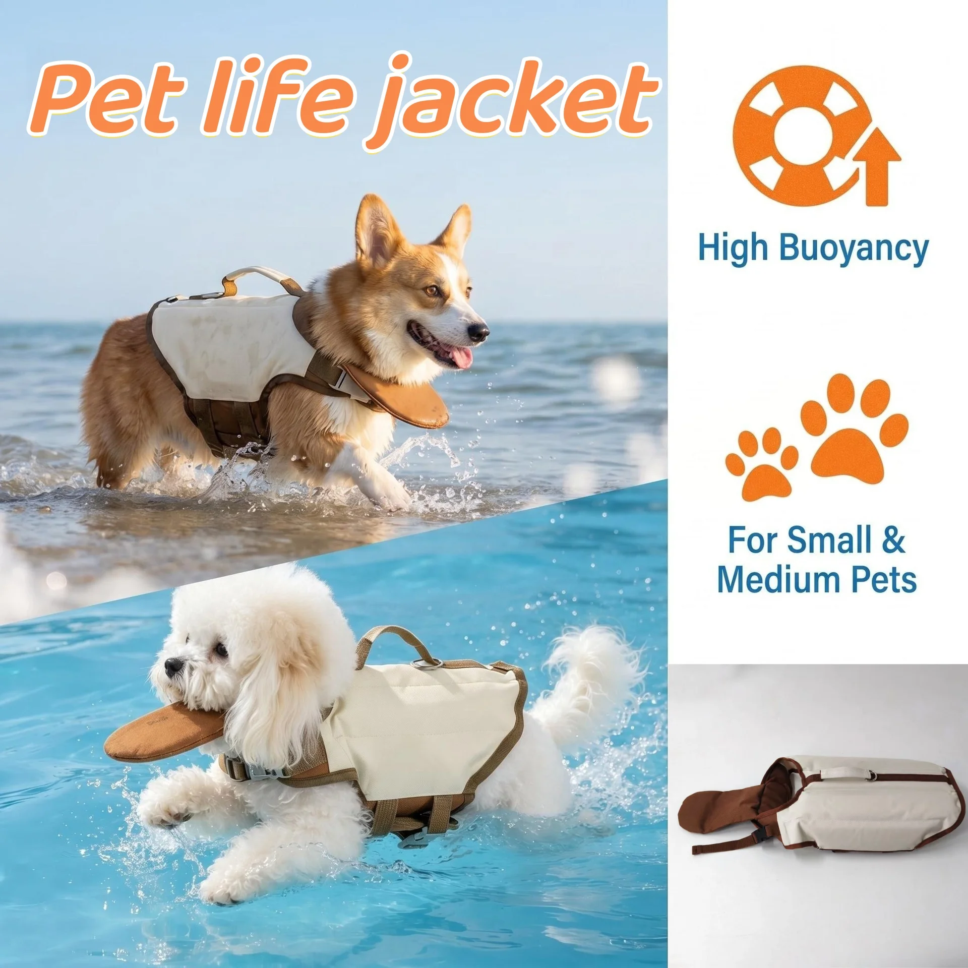 Pet Safety Dog Life Jacket with Lift Handle Breathable Flotation Coat for Swimming Pool Beach Water Training for Small to Medium view 4