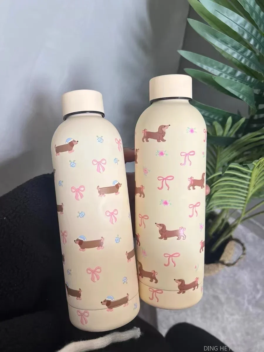 

Cute Korean Travel Insulated Flask, Thermal Water Bottle,Kawaii Puppy Thermos Bottle, Coffee Cup, Stainless Steel Tumbler, 500ml