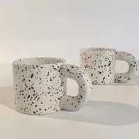 330ml Creative Nordic Ceramic Cup Home Breakfast Milk Oat Cups Splash Ink Wave Dot Mug Irregular Spotted Desig Thick Handle Mugs